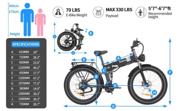 Ridstar H26 Pro Folding E‑Bike 1500 W • 48 V 23 Ah • Folds in 10 Sec - Image 3